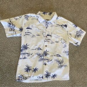 Palmwave Hawaii Hawaiian Mens Button Shirt Medium White Hawaiian Islands *stain